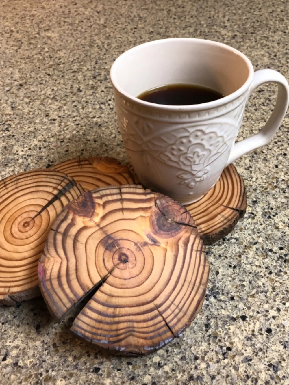 Rustic reclaimed wood coasters.